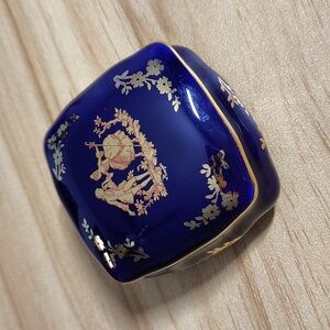 Vintage Limoges France Cobalt Blue & Gold Courting Couple Trinket Box
